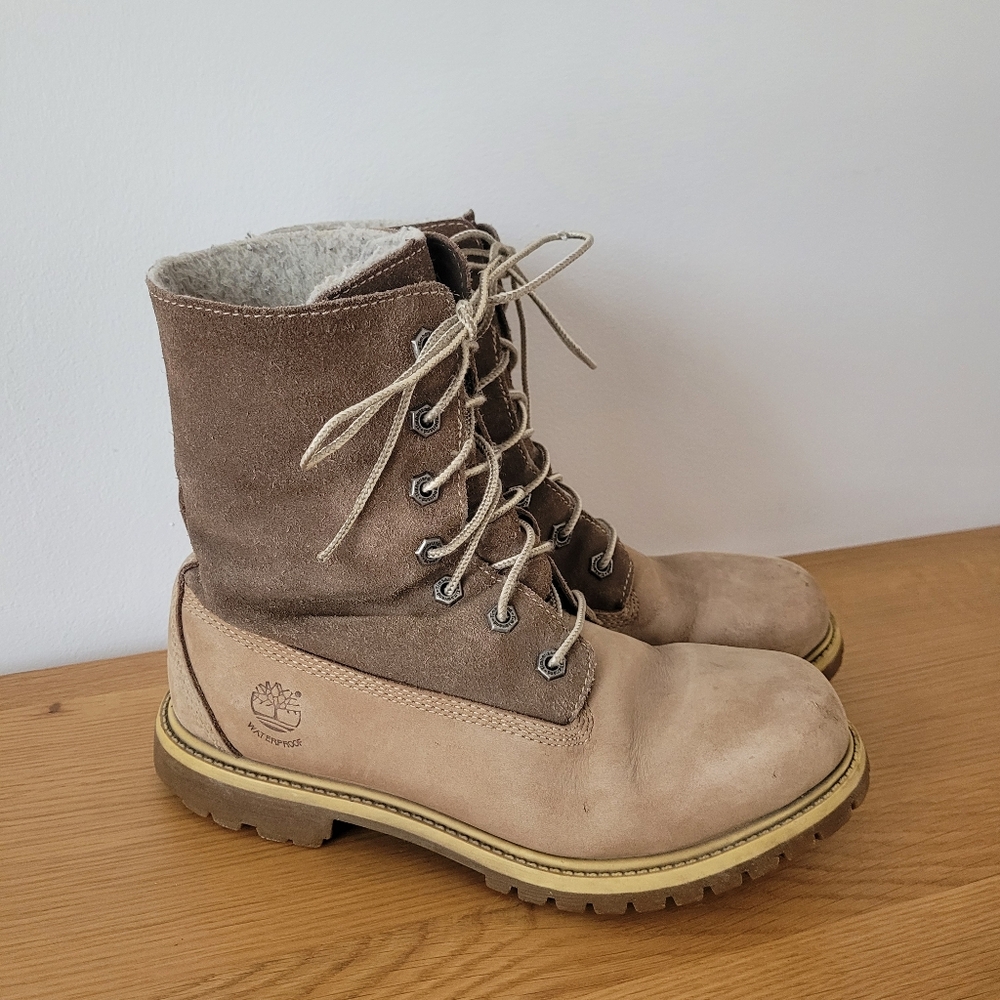 Timberland Authentics Teddy Fleece Waterproof Fold-Down Boots Light Brown Size 8